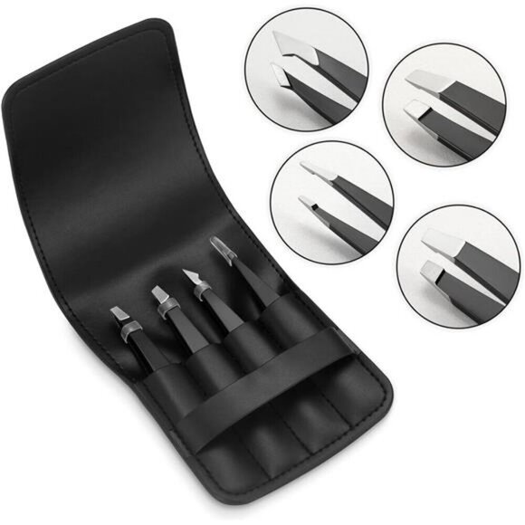 Tweezers Set Professional Stainless Steel Tweezers for Eyebrows Great Hair Black - Picture 6 of 8